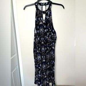Pink Rose Halter Top Black Floral Dress Size Large